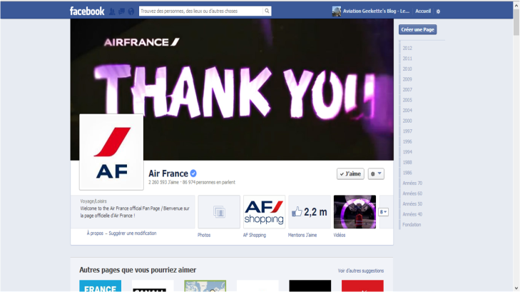 Page facebook Air France
